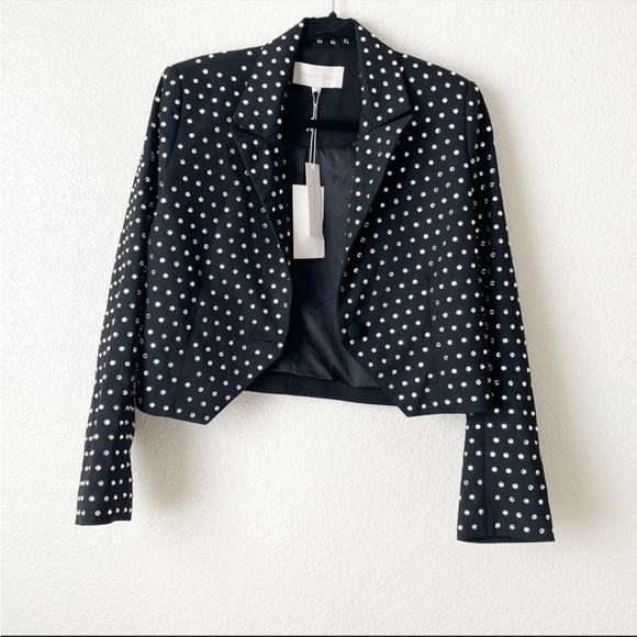 NEW MICHELLE MASON REVOLVE Cropped Crystal
Embellished Crepe Tuxedo Jacket Black - Picture 11 of 12